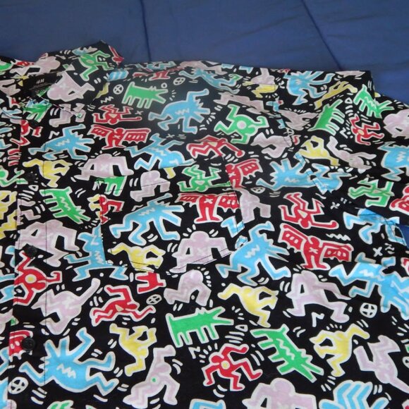 H&M Keith Haring Shirt Black Short Sleeve Button Down Limited Edition $25 - Picture 2 of 6